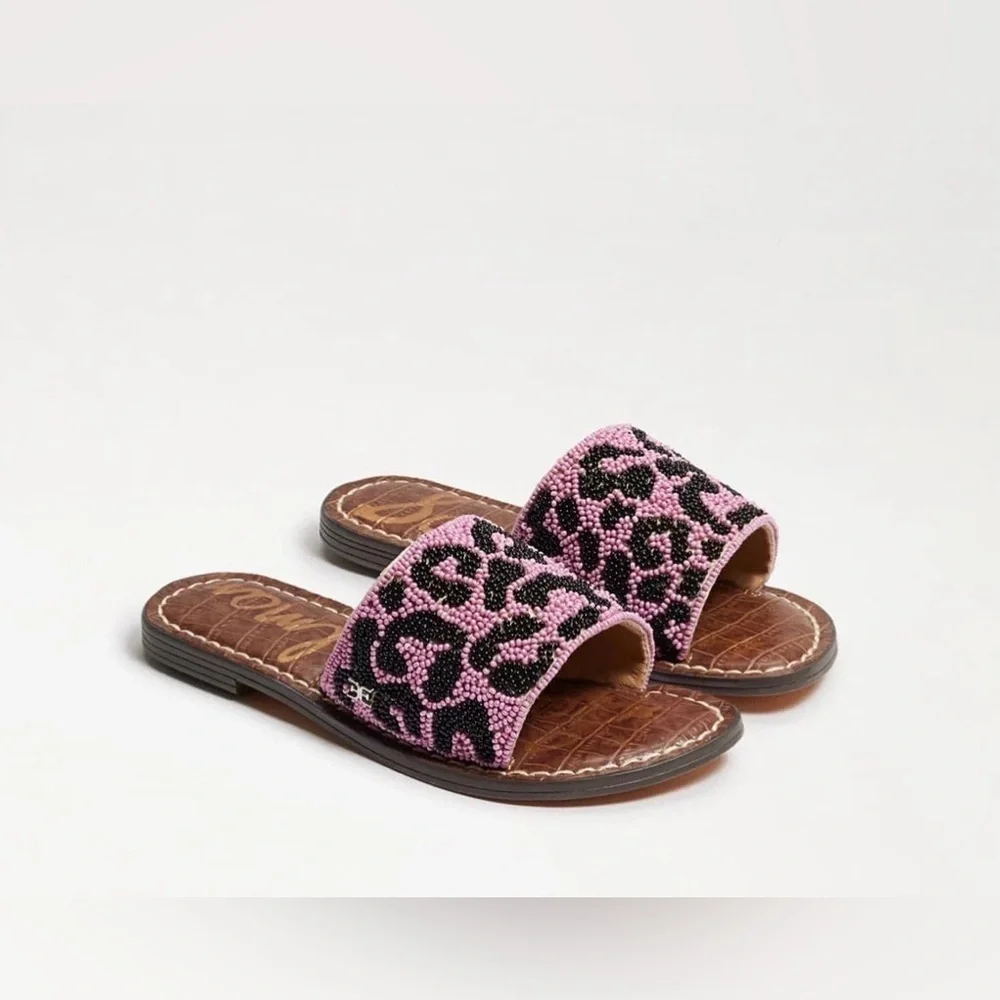 Sam Edelman Gunner Kids Beaded Leopard Slide Sandals Youth 13